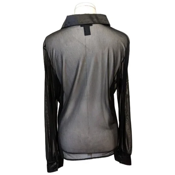 The Limited Black Mesh Beaded Blouse Sheer Button Up Gothic Whimsygoth XL - Picture 8 of 12